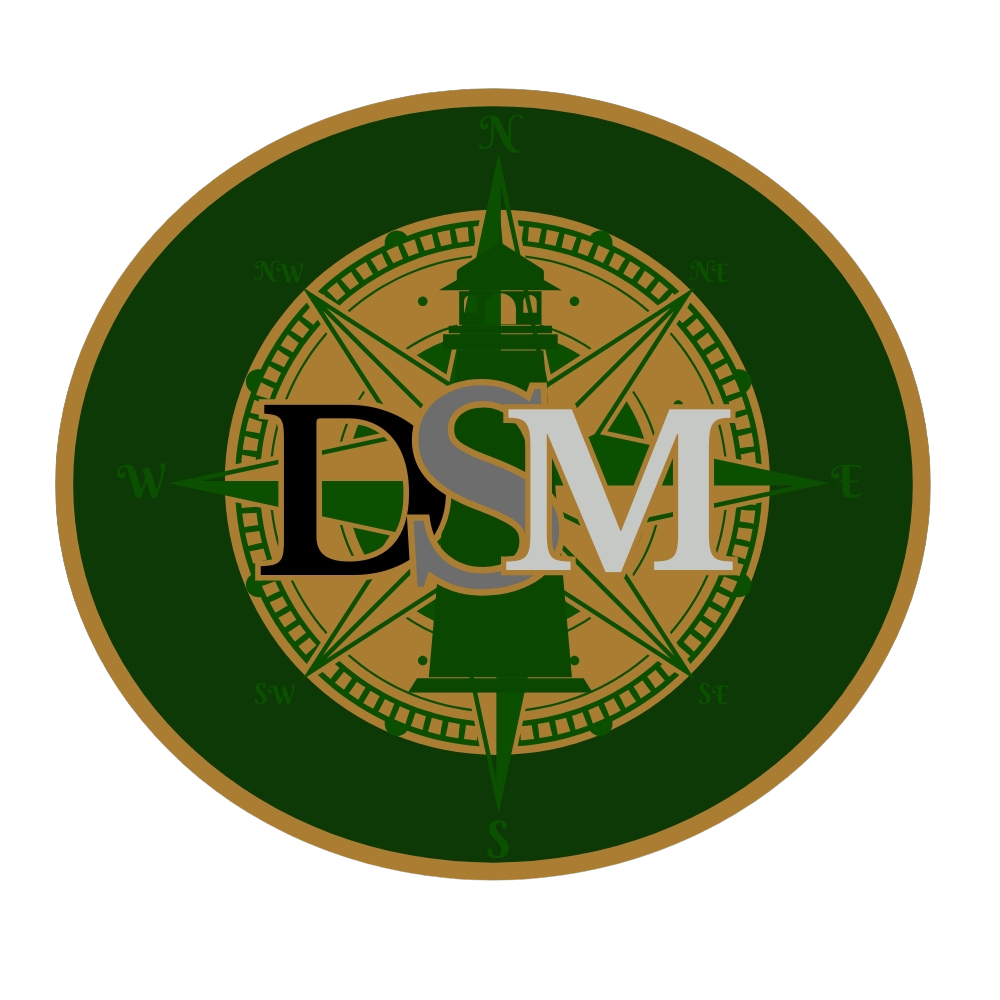 Dream Strive Manifest monogram in black, grey and white with gold outlines